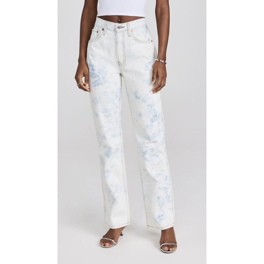 RE/DONE Womens Jeans Size 26 White Wash Straight 90s High Rise Loose Sunbleached